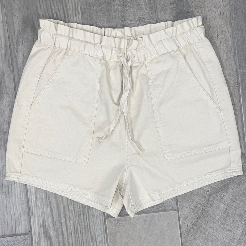 BNWT Wishlist Jeans Paperbag Style Ecru Cotton Shorts, Size L - Picture 3 of 6